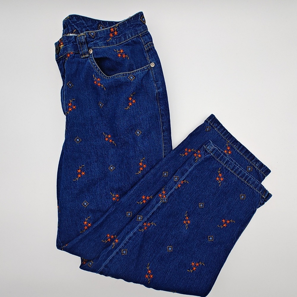 Vintage Liz Claiborne LizWear Embroidered Floral Women's 14‎ Cottagecore Denim